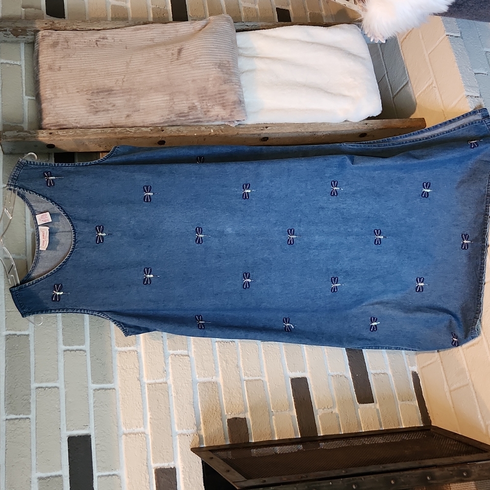 Dragonfly Embroidered Denim Maxi Dress Vintage